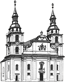 Stadtkirche Ludwigsburg in einer Strichzeichnung.