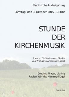 Plakat für das Konzert "Sonaten von Wolfgang Amadeus Mozart” am 3.10.2015
