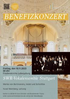 Plakat Konzert SWR-Vokalensemble 10.11.2023 in der Friedenskirche